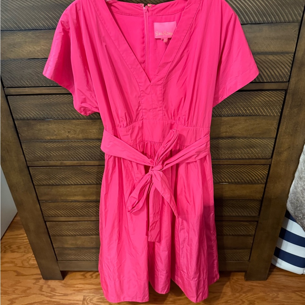 Lilly Pulitzer Pink Grenadine Summerlyn Dress Pink V-Neck Dress with Tie Waist